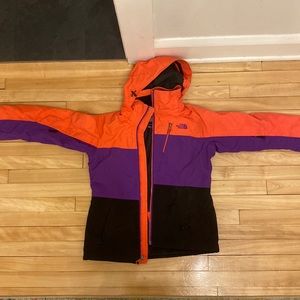 North Face Kizamm retro neon color block insulated coat, size small.